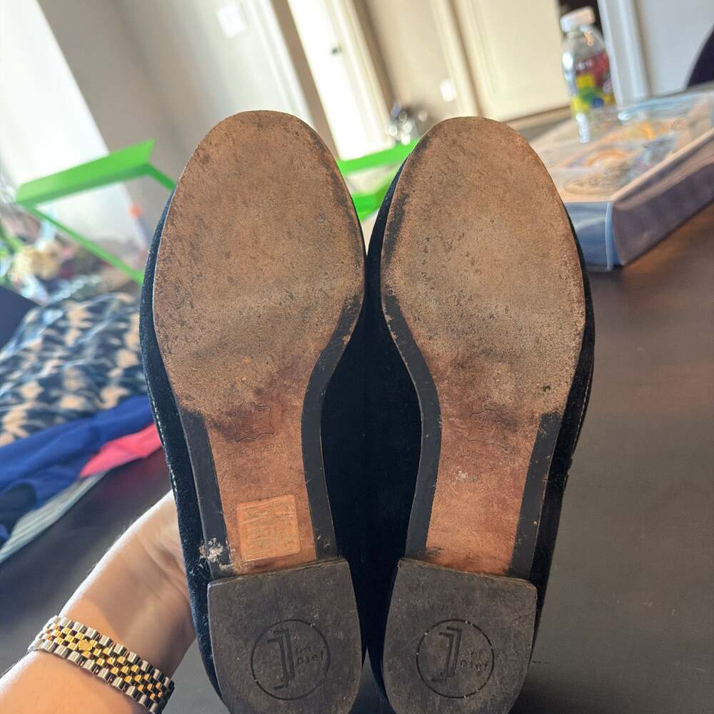 Jon Josef black velvet slip on embroidered shoes flats tassels size 7 - Picture 5 of 8